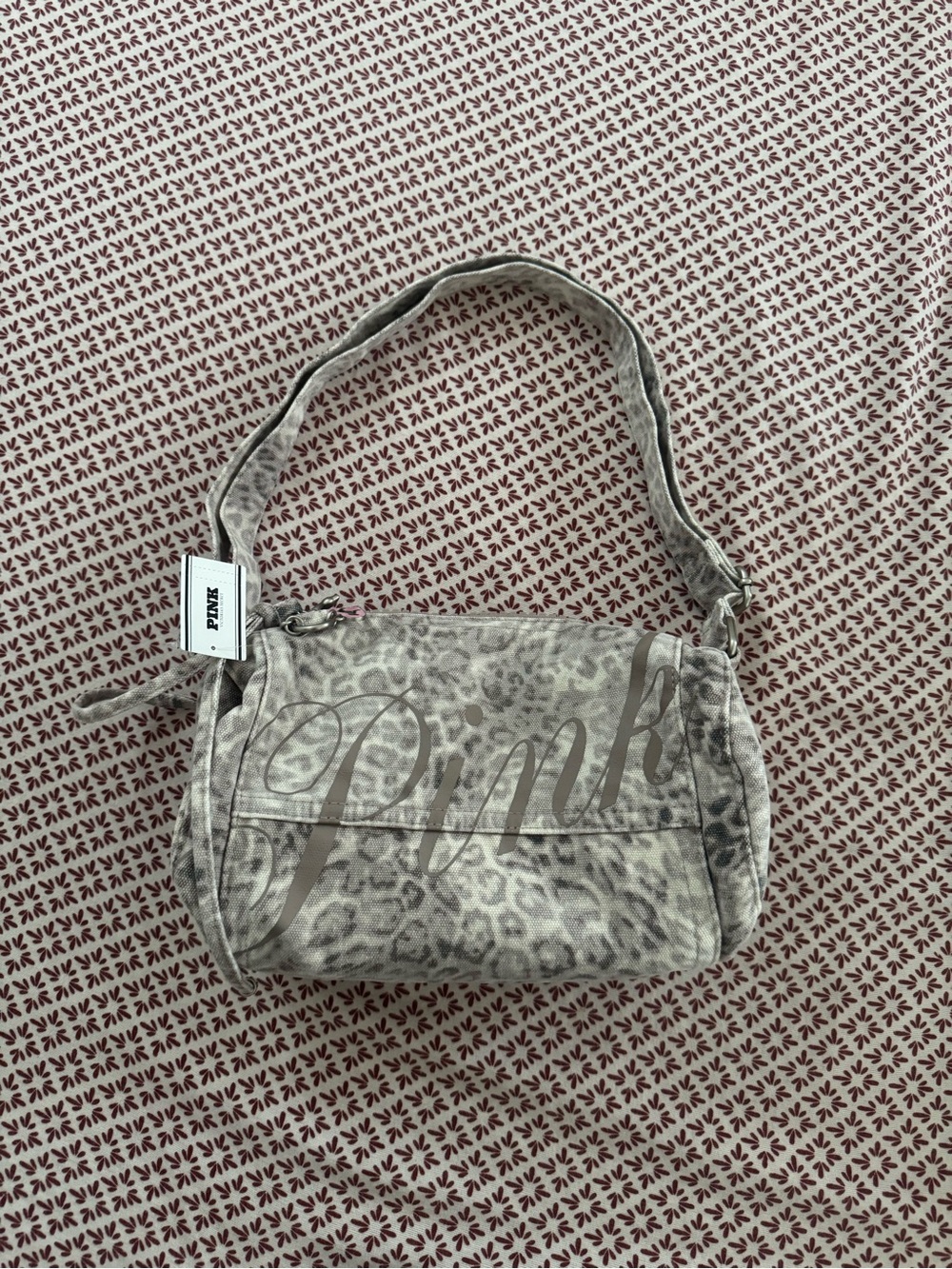 Vs pink canvas rolled mini duffle bag leopard new